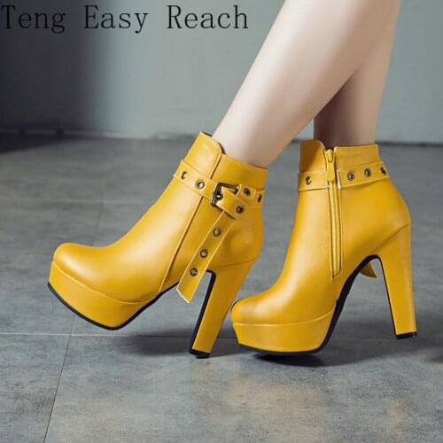 Fashion Ankle Boots For Women Platform High Heels Womens Ankle Boots White Red High Heel Short Boot Party Shoes Big Size 45