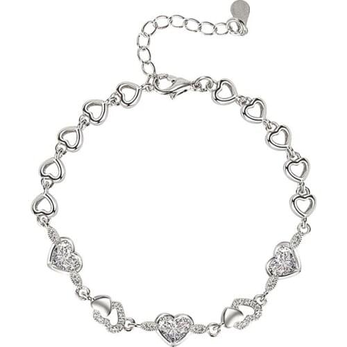 Fashion Bracelet 925 Silver Jewelry with Heart Shape Zircon Gemstones Women Bracelets Accessories for Wedding Promise Party Gift