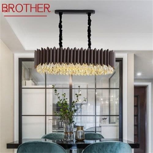 BROTHER Black Chandelier Rectangle Lamp Fixtures Postmodern Luxury Pendant Light Home LED Decorative for Living Dining Room
