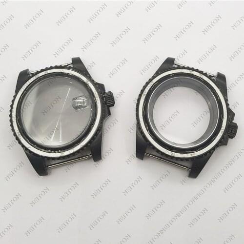 NEITON 40mm Black PVD Case Sapphire Glass Black Fit ETA2836 NH35/36 Mingzhu DG2813/5833 Miyota 8215/8205 Back Transparent Glass