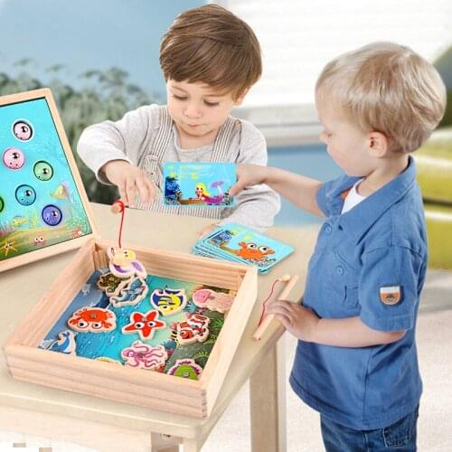 Children Wooden Magnetic Fishing Game Early Education Color Cognitive Matching Toy Hand-Eye Coordination Gift For Kids