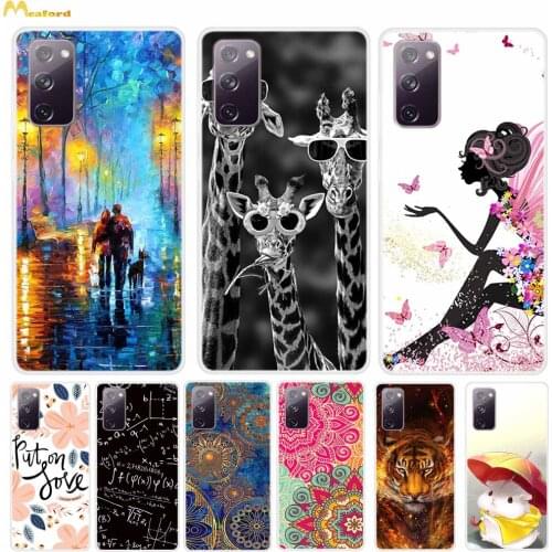 For Samsung S20 FE 5G Silicone Case For Galaxy S20 Lite Phone Cover S 20 Fan Edition Cute Cat Lion Flowers Design Coque S20FE