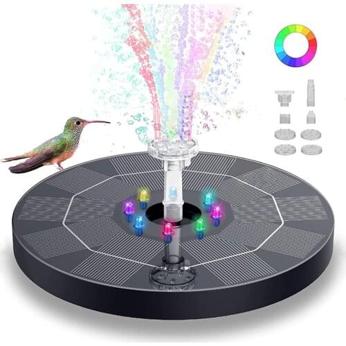 Solar Water Fountain 8 LED Colorful Lights Outdoor Bird Bath Solar Powered Waterfall Floating Fountain Pool Pond Garden Decor