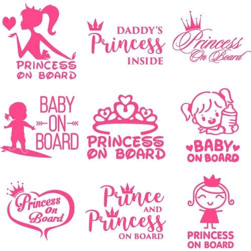 Fuzhen Boutique Decals Exterior Accessories Princess Baby on Board Car Stickers Decal Girl Daughter Pink Vinyl Warning Sign
