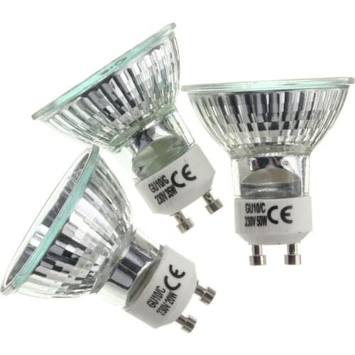 10pcs/lot Halogen Light Bulb GU10 20/35/50W Halogen Spot Light Lamp LED Bulbs Replacement for Recessed Track Lighting AC220-240V