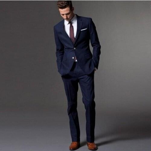 2020 Navy Blue Tailored Mens Wedding Suits Italian Style Male Work Suits Formal Prom Suits Mens Tuxedos (Jacket+Pants)