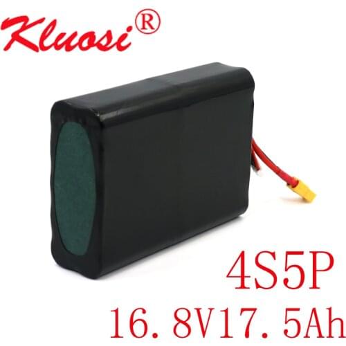 KLUOSI 16.8V Li-ion Battery 14.8V 17.5Ah 18Ah 4S5P High Capacity UAV Rechargeable for Various RC Airplane Drone Quadrotor XT60