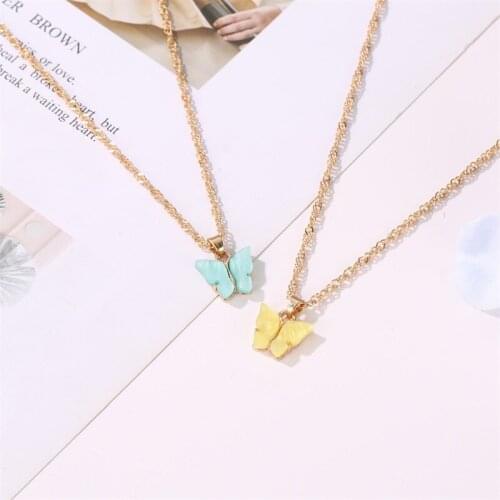 Korean Sweet Butterfly Necklace For Women Gold Color Chain Necklaces & Pendants Jewelry New Wild Charms Choker Neckalce A113