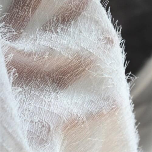 Lace37 100*150cm White Handmade 3d Fine Feathers Tassel Mesh Fabric Perspective Texture Lace Wedding Dress Clothes The Curtain