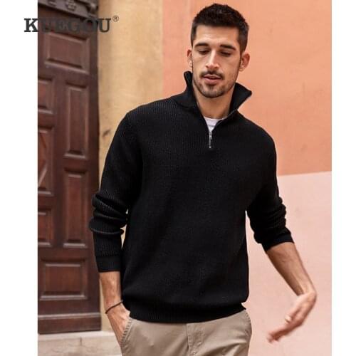 KUEGOU 100% Cotton Autumn Winter Clothing Men‘s sweater high-necked fashion Semi-placket Sweaters turtleneck top Plus size 8948