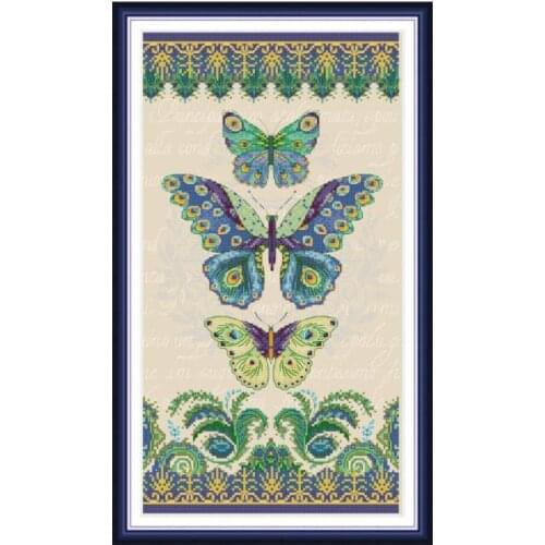 Three butterflies cross stitch kit aida 14ct 11ct count print canvas cross stitches needlework embroidery DIY handmade