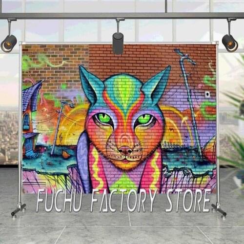 Nitree Graffiti Brick Wall Colorful Cartoon Portrait Street Photophone Backdrop Photo Studio Props Photography Background Vinyl