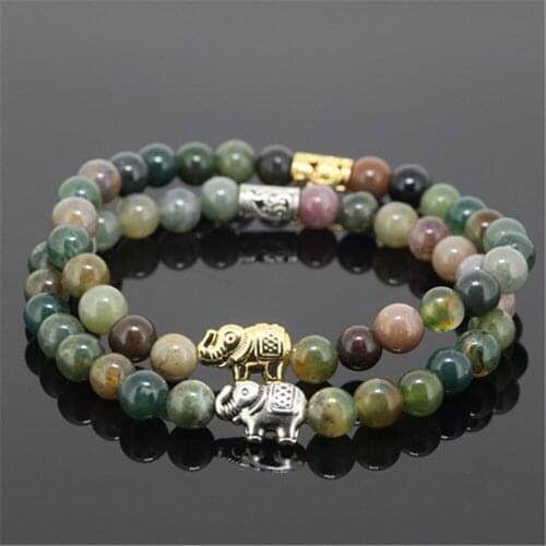 New beaded gold/silver color elephant animals charm girl bracelet natural 6mm indian stone stone beads women bracelet