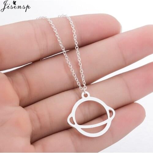 Jisensp Trendy Saturn Planet Pendant Necklace for Men Fashion UFO Space Round Necklace Chain Everyday Jewelry Women Gift
