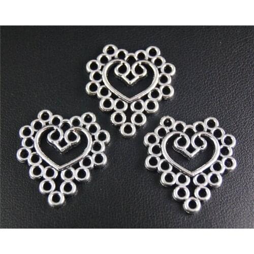 30pcs Silver Color Heart Shape Chandelier Charm For DIY Jewelry Making Findings 26x24mm A2079