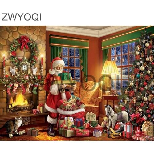 Full Round Diamond embroidery Cross stitch Santa Claus gift Full Square Diamond mosaic Santa Claus gift 5D DIY Diamond painting