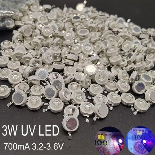 1-10pcs 3W UV Purple LED Ultraviolet Bulbs Lamp Chips 365nm 375nm 380nm 385nm 395nm 400nm 405nm 410nm 420nm 3W High Power Light