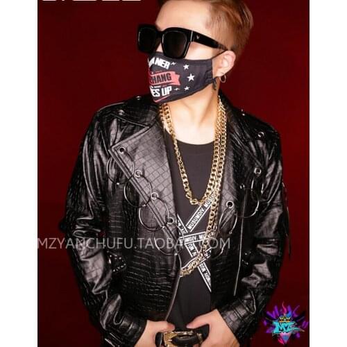 S-5xl ! 2021 Men Fashion Slim Dj Imitation Crocodile Skin Locomotive Leather Jacket Coat Plus Size Costumes Clothing