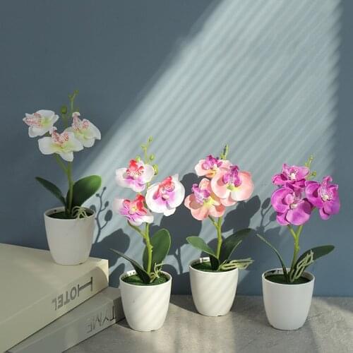 Silk Butterfly Orchid Artificial Flower Plastic Fake Plants Wedding Home Decoration Potted Fake Flowers Bonsai Plant