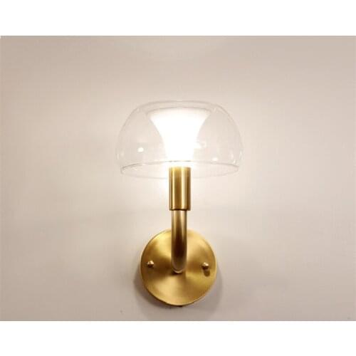 Modern Copper Wall Lamp Led Mushroom Glass Lampshade Bedside Lamp Bedroom Nordic Style Minimalist Wall Lamp Creative Aisle Lamp