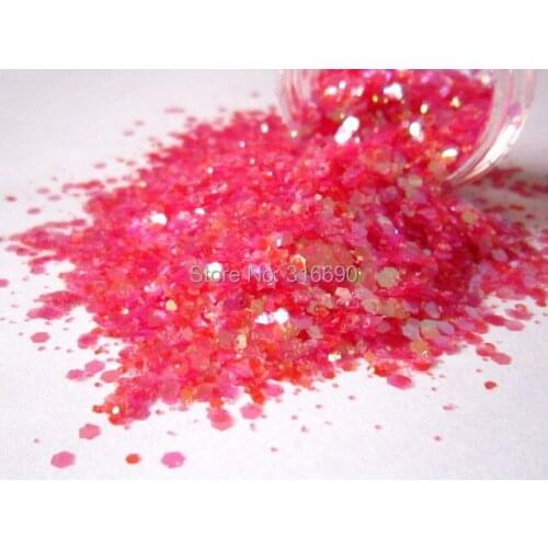 Solvent Resistant Glitter Neon Light Pink Orange Glitter Transparent Glitter for Nail art Nail polish or others decorate G385