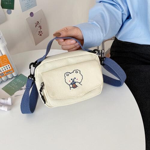 Geestock Small Bear Crossbody Bags for Women Canvas Zipper Messenger Bag Small Corduroy Shoulder Bags Travel Purse Handbag