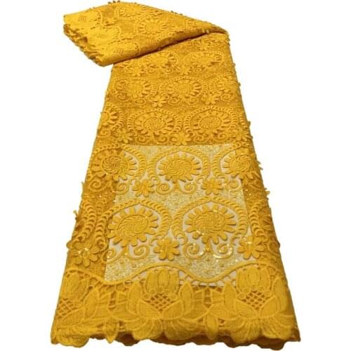 XIYA French Sequins Mesh Tulle Lace Fabric Yellow Color Nigerian embroidered Mesh Lace Fabric For Wedding Dressed NI5040-2