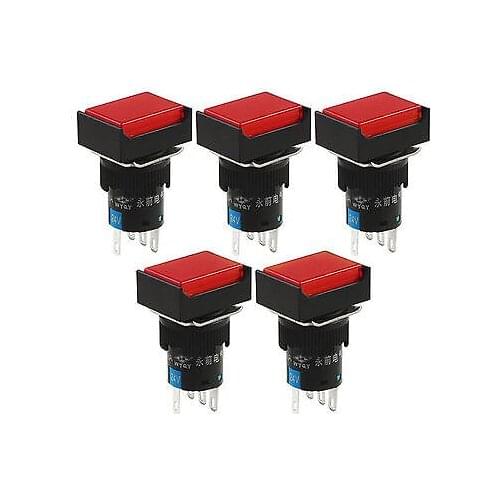 YOCOMYLY 5pcs DC 24V Red Lamp 1NO 1NC Rectangular Latching on/off Push Button Switch