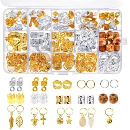 240PCS Hair Braid Cuffs Clip Jewelry Dreadlocks Beads Mixed Metal Adjustable Hair Styling Decoration Hair Rings Tubes Extension