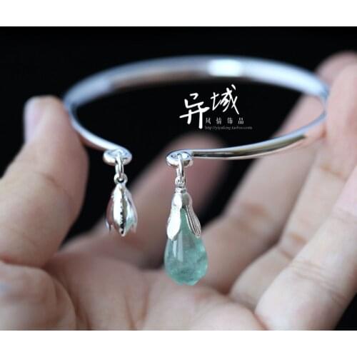 Thai silver 990 solid silver jewelry inlaid with fluorite fresh Sen hollow womens bracelets