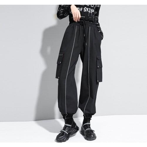 Euro-America 2020 autumn women pants sport Full Length Casual Loose Elastic Waist Solid trousers black Cargo pants