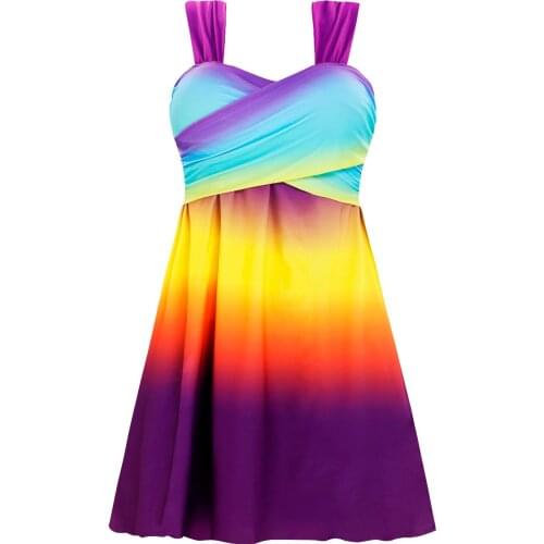 HuiBu Womens 2 Pieces Boyshort Swimsuit Rainbow Color Tummy control Swim Dress Sport Tankini Bathing Suits Fashion Swimwear