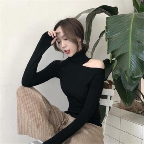 Woman Sweaters Pullover Black With High Collar Autumn WinterInner Wear Slim Pullover Femme Chandails