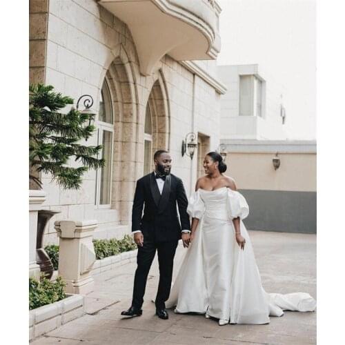 Elegant White Mermaid Off Shoulder Bow Short Sleeves Wedding Dresses Floor Length Bridal Gowns Custom Made Wedding Dress