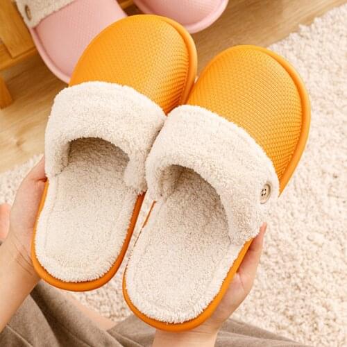 2021 Winter Women Slippers Indoor Cotton Plush Warm Waterproof Comfortable Couples Casual Shoes Mens Soft Bottom Floor Slippers