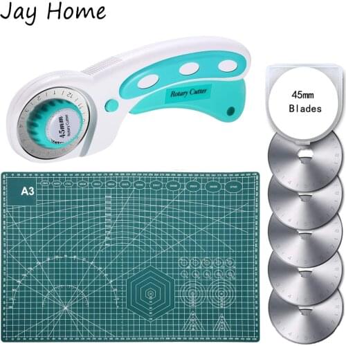 3PCS Rotary Cutter Kit 45mm Fabric Rotary Cutter with 5 Replacement Blades&A3 Cutting Mat for Quilting Scrapbooking Sewing Craft