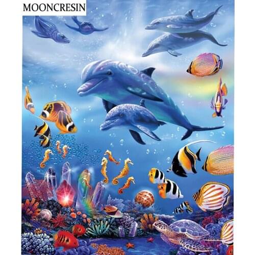 5D Diy Diamond Painting Animal Sea World Mosaic Crystal Rhinestone Dolphin Full Diamond Embroidery Needlework Decoration Home
