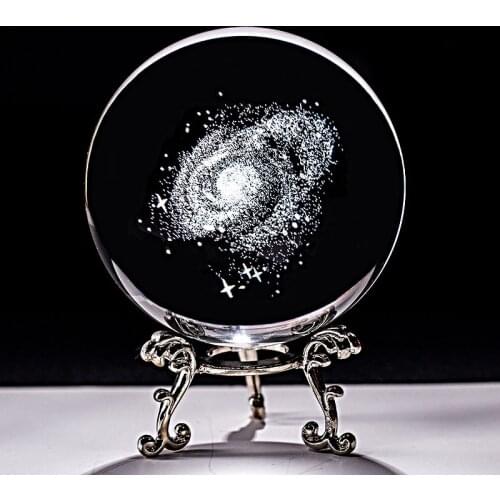 80mm Crystal Figurine 3d Carving Ball Glass Paperweight with Stand Decor Sphere Home Desk Ornaments Astronomy Ball