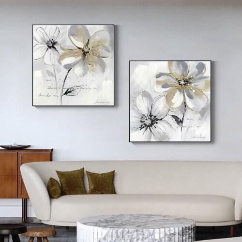 Abstract White Flowers with Golden Heart Canvas Wall Art Paintings Posters And Prints Large Flowers Home Decorative Canvas Print