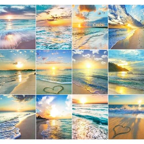 AZQSD DIY Painting By Numbers Seaside Landscape Home Bedroom Wall Artwork Coloring By Numbers 40x50cm Sunset Handmade Gift