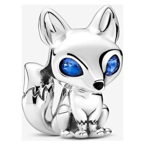 Free Shipping Authentic 925 Sterling Silver Blue-Eyed Fox Charm Fit Original Pandora Bracelet For Women DIY Jewelry S925 Bead
