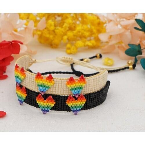 Go2boho Couple Heart Bracelet For Women Miyuki Rainbow Beaded Pulseras Homosexual Lesbian Bracelets Handmade Woven Jewelry Gift