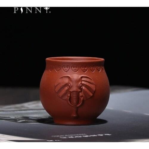 PINNY 90ml Yixing Purple Clay Elephant Carving Teacups Ceramic Heat Resistant Tea Cup Hand Made Purple Sand Crafts