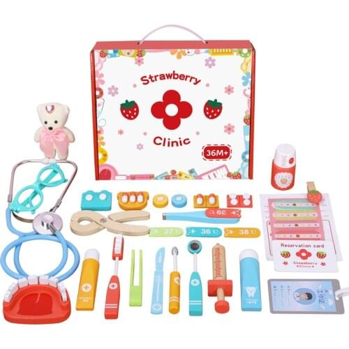 Wooden Educational doctor suit toys simulation hospital injection tools boys and girls role playing toys gifts