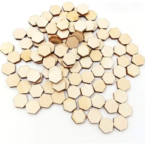 30pcs 30mm 1.18inch Wood Discs Slices Hexagonal Shape Unfinished Wooden Cutouts Embellishment Craft DIY Supplies Wedding Decor