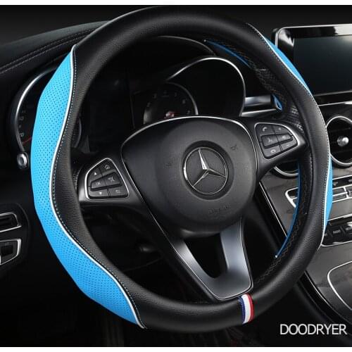 DOODRYER Carbon Fiber Leather Car Steering Wheel Cover For GMC Sierra Yukon Terrain Acadia Savana Envoy Canyon 1500