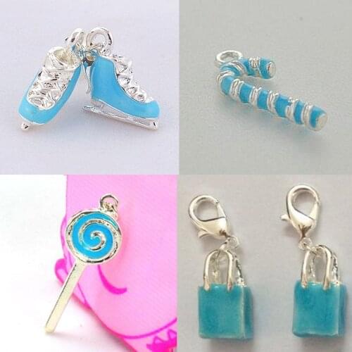 DOYUBO Lovely Design Zinc Blue Enamel DIY Charm Matching Links Bracelets Skating Shoes/Umbrella/Lollipop/Gift Bag Charms C026