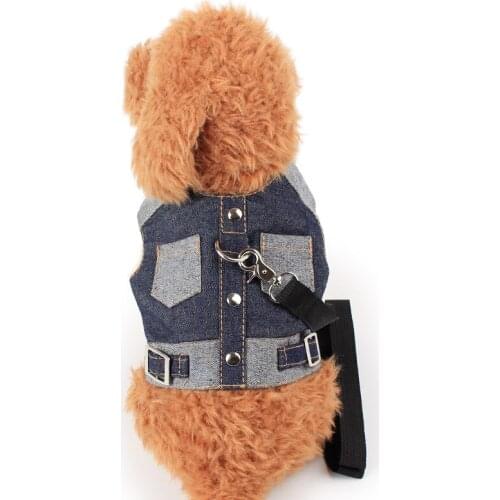 Denim Jean Pet Dog Harness Puppy Cat Vest with Leash