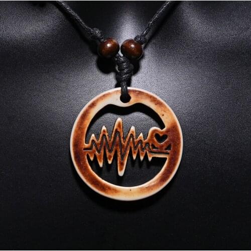 FX032 Pulsation of the heart pendant ECG Choker Retro Jewelry Tribal style Imitation Yak Bone necklace Amulet Gift