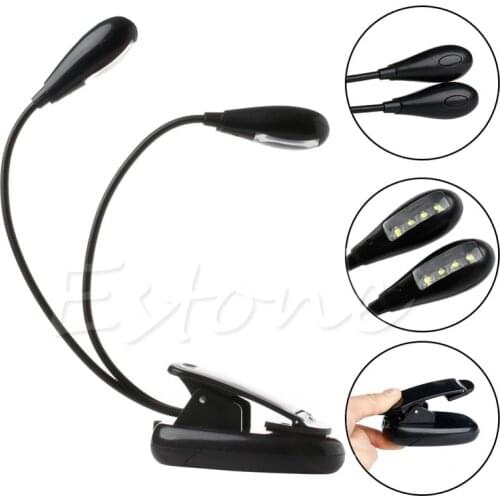 Flexible 2Dual Arms Clip On 4LED Light for Book Reading Camping Hiking Lamp Bulb